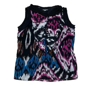 Dimri Sleeveless Blouse Women’s S Black Animal Print Button Up Casual Tank Top